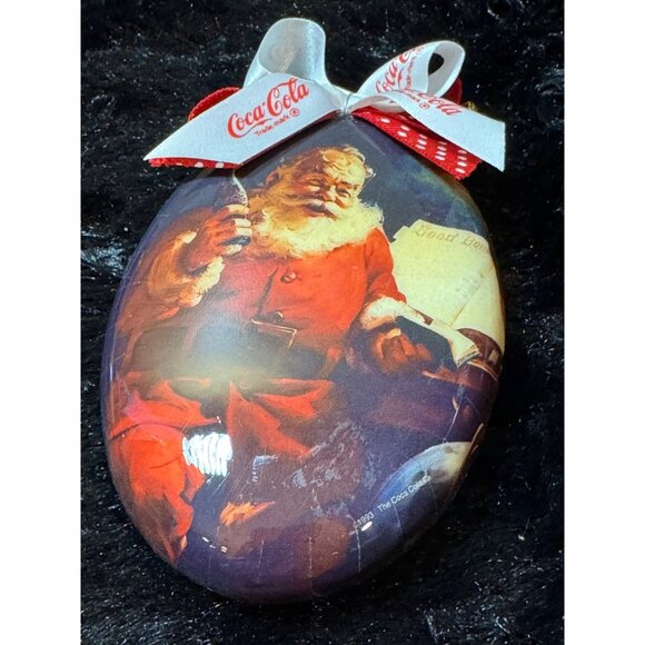 Vintage 1993 Coca-Cola Brand Santa Ornaments Set Of 4 Round And Oval - Picture 9 of 14